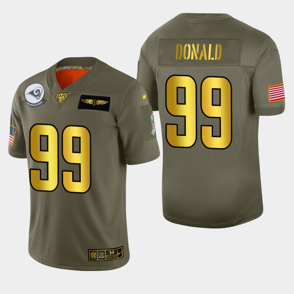 Rams #99 Aaron Donald Men's Olive Gold 2019 Salute To Service 100 Limited Jersey