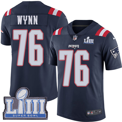 New England Patriots #76 Isaiah Wynn Navy Blue Super Bowl LIII Bound Men's Stitched Limited Rush Jersey Men's
