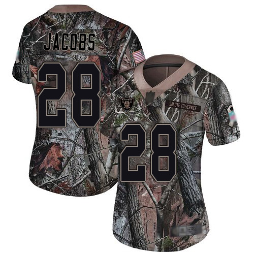 Raiders #28 Josh Jacobs Camo Women's Stitched Limited Rush Realtree Jersey