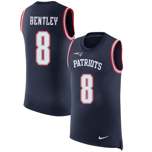 Patriots #8 Ja'Whaun Bentley Navy Blue Team Color Men's Stitched Limited Rush Tank Top Jersey