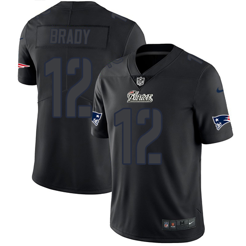 Patriots #12 Tom Brady Black Men's Stitched Limited Rush Impact Jersey
