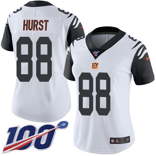 Bengals #88 Hayden Hurst White Women's Stitched Limited Rush 100th Season Jersey