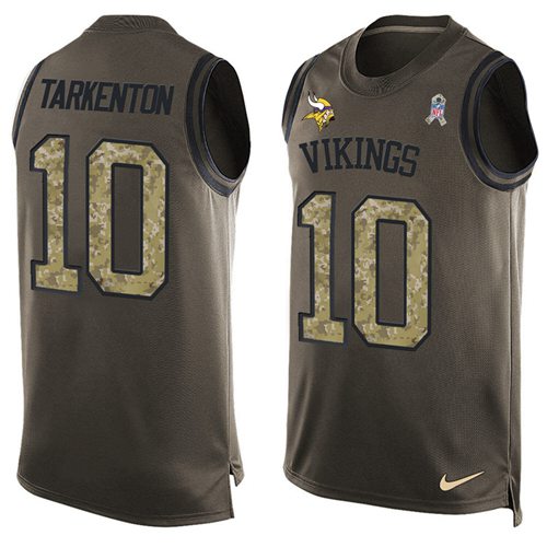 Vikings #10 Fran Tarkenton Green Men's Stitched Limited Salute To Service Tank Top Jersey