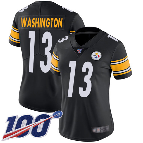 Pittsburgh Steelers #13 James Washington Black Team Color Women's Stitched 100th Season Vapor Limited Jersey Womens