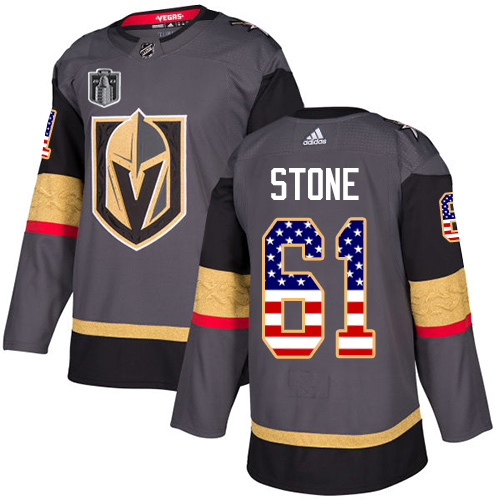 Adidas Golden Knights #61 Mark Stone Grey Youth 2023 Stanley Cup Final Patch Home Authentic USA Flag Stitched Jersey