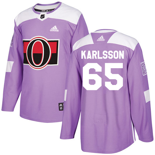 Adidas Ottawa Senators #65 Erik Karlsson Purple Authentic Fights Cancer Stitched Youth Jersey Youth