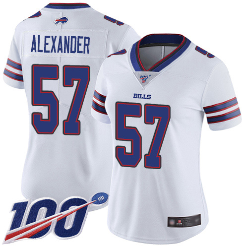 Buffalo Bills #57 Lorenzo Alexander White Women's Stitched 100th Season Vapor Limited Jersey Womens