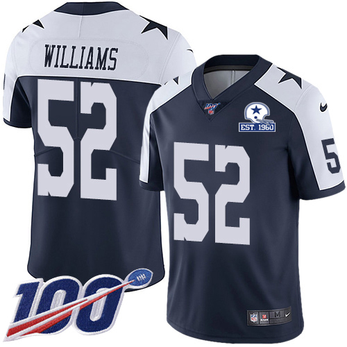 Dallas Cowboys #52 Connor Williams Navy Blue Thanksgiving Men's Stitched With Established In 1960 Patch 100th Season Vapor Untouchable Limited Thr