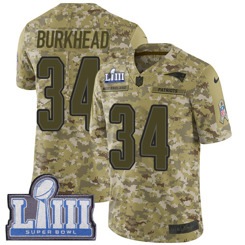 New England Patriots #34 Rex Burkhead Camo Super Bowl LIII Bound Men's Stitched Limited 2018 Salute To Service Jersey Men's