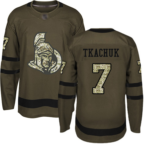 Adidas Ottawa Senators #7 Brady Tkachuk Green Salute to Service Stitched Jersey Men's