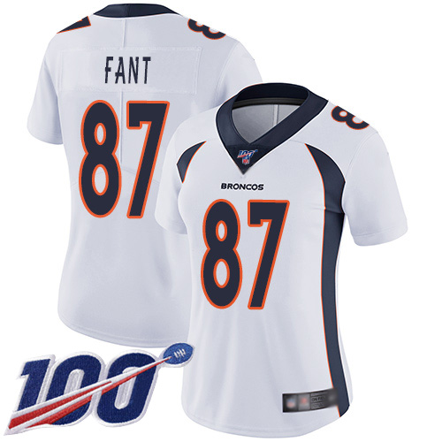 Denver Broncos #87 Noah Fant White Women's Stitched 100th Season Vapor Limited Jersey Womens