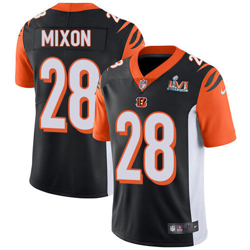 Bengals #28 Joe Mixon Orange Black Team Color Super Bowl LVI Patch Youth Stitched Vapor Untouchable Limited Jersey