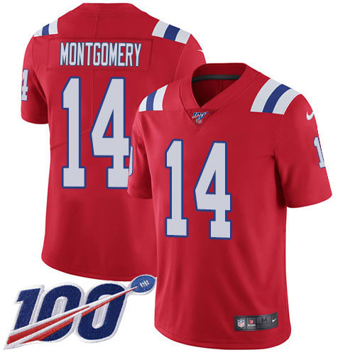 Patriots #14 Ty Montgomery Red Alternate Youth Stitched 100th Season Vapor Limited Jersey