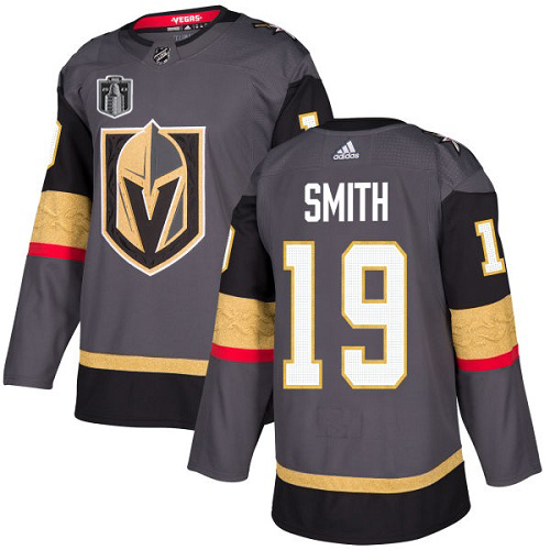 Adidas Golden Knights #19 Reilly Smith Grey 2023 Stanley Cup Final Patch Home Authentic Stitched Jersey
