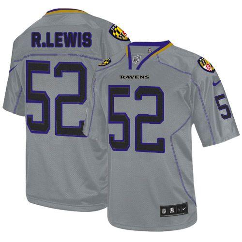 Ravens #52 Ray Lewis Lights Out Grey Youth Stitched Elite Jersey