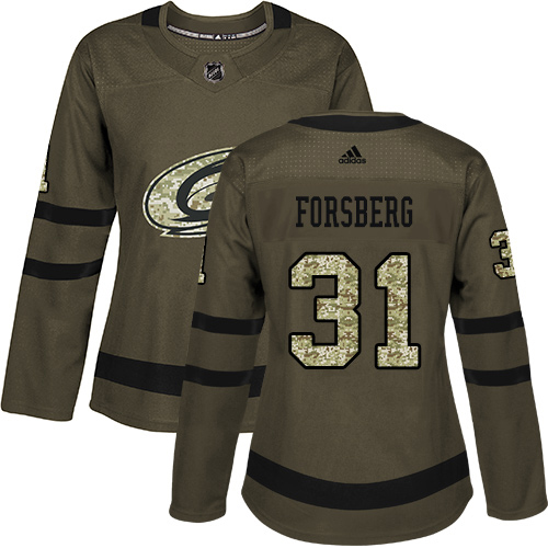 Adidas Carolina Hurricanes #31 Anton Forsberg Green Salute to Service Women's Stitched Jersey Womens