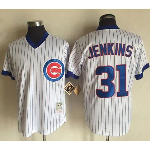 Mitchell And Ness Chicago Cubs #31 Fergie Jenkins White Strip Throwback Stitched Jersey Men's