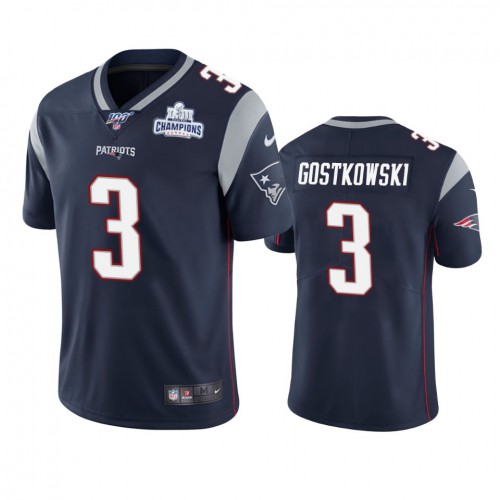 New England New England Patriots #3 Stephen Gostkowski Navy Super Bowl LIII Champions Vapor Limited Jersey Men's
