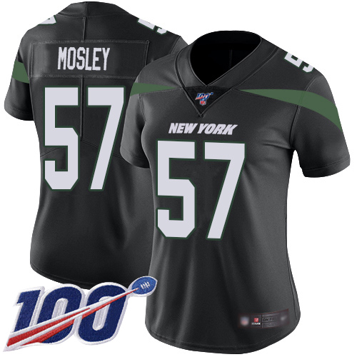 Jets #57 C.J. Mosley Black Alternate Women's Stitched 100th Season Vapor Limited Jersey