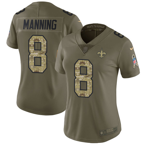 New Orleans Saints #8 Archie Manning Olive/Camo Women's Stitched Limited 2017 Salute to Service Jersey Womens