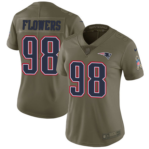 New England Patriots #98 Trey Flowers Olive Women's Stitched Limited 2017 Salute to Service Jersey Womens