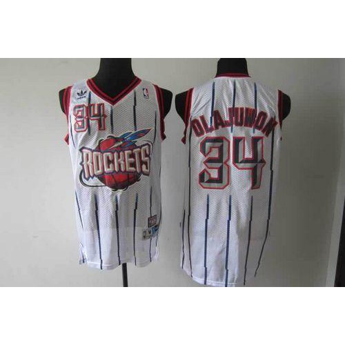 Houston Rockets #34 Hakeem Olajuwon White Throwback Stitched Jersey Mens