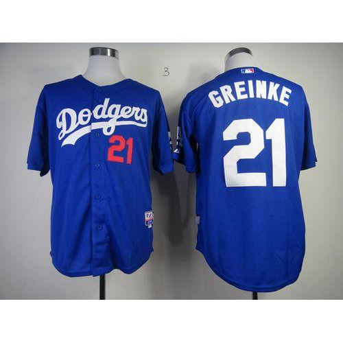 Los Angeles Dodgers #21 Zack Greinke Blue Cool Base Stitched Jersey Men's