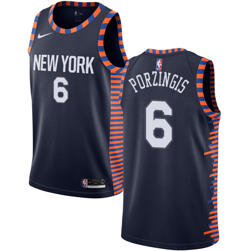 New York Knicks #6 Kristaps Porzingis Navy Swingman City Edition 2018/19 Jersey Mens