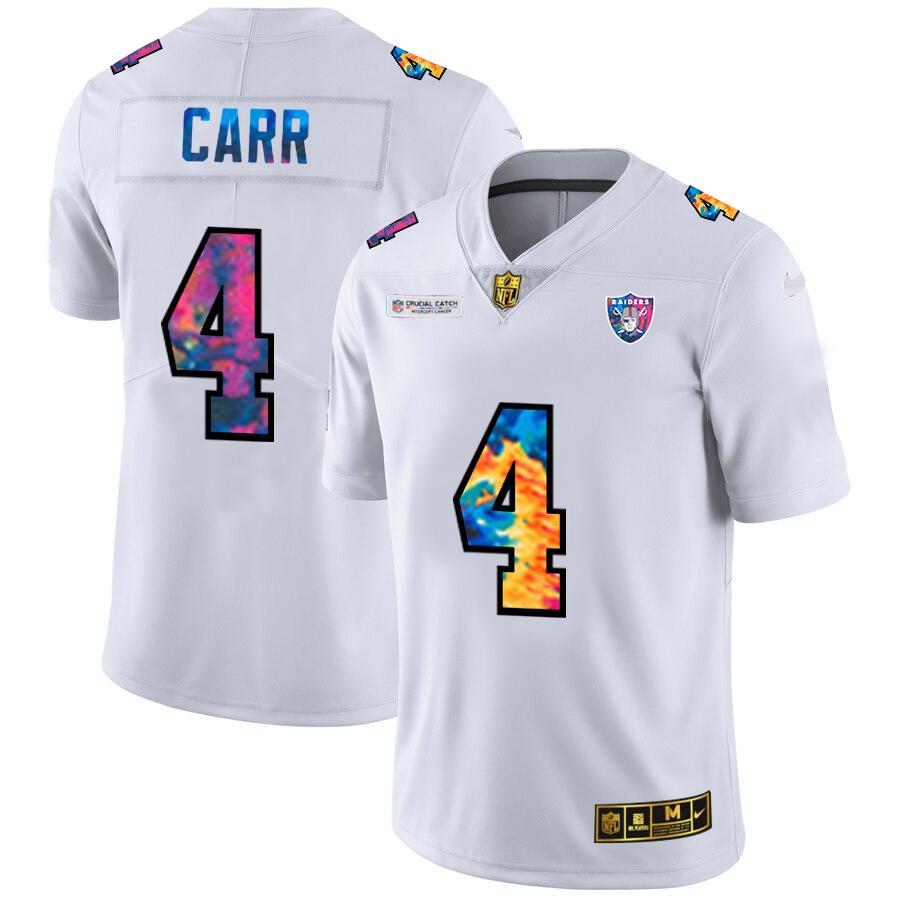 Las Vegas Raiders #4 Derek Carr Men's White Multi-Color 2020 Crucial Catch Limited Jersey