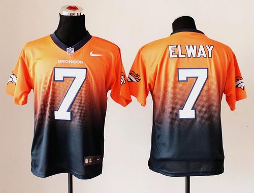Broncos #7 John Elway Orange/Navy Blue Men's Stitched Elite Fadeaway Fashion Jersey
