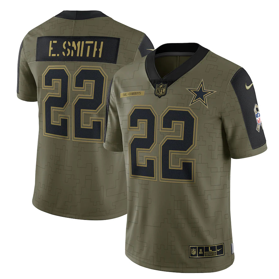 Dallas Cowboys #22 Emmitt Smith Olive 2021 Salute To Service Limited Player Jersey