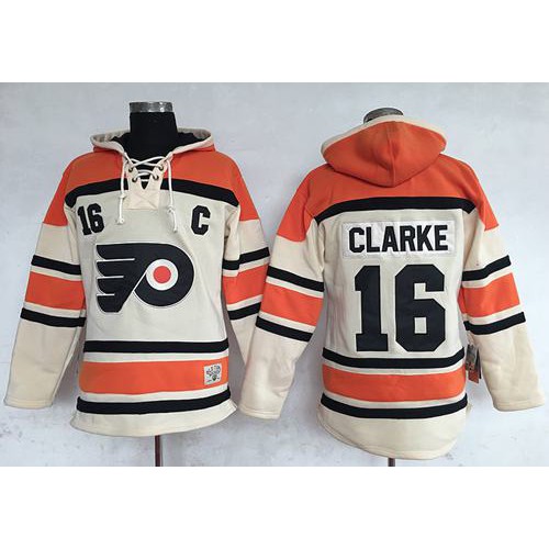 Philadelphia Flyers #16 Bobby Clarke Cream Sawyer Hooded Sweatshirt Stitched Jersey Men's