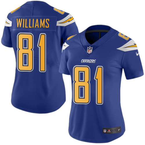 Los Angeles Chargers #81 Mike Williams Electric Blue Women's Stitched Limited Rush Jersey Womens