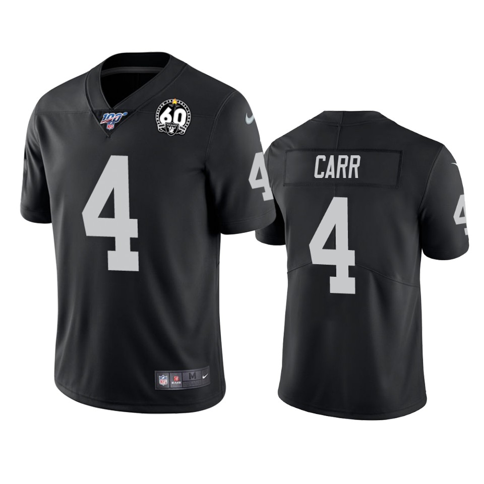 Raiders #4 Derek Carr Black 60th Anniversary Vapor Limited Stitched 100th Season Jersey