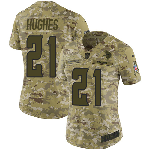 Minnesota Vikings #21 Mike Hughes Camo Women's Stitched Limited 2018 Salute to Service Jersey Womens