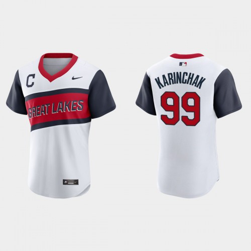 Cleveland Guardians #99 James Karinchak Men's White 2021 Little League Class Authentic Jersey Men's