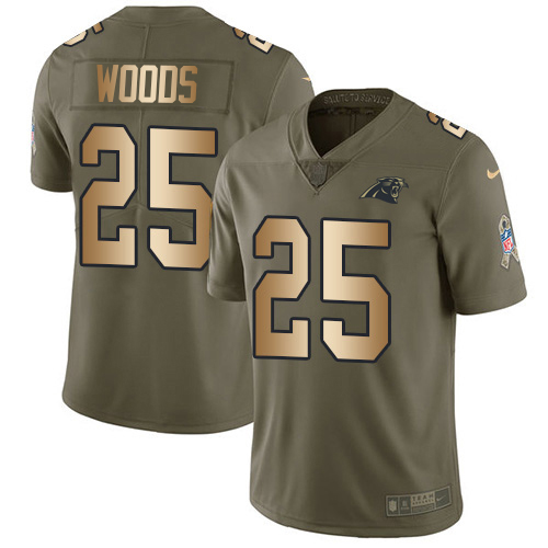 Panthers #25 Xavier Woods Olive/Gold Youth Stitched Limited 2017 Salute To Service Jersey