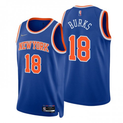 New York Knicks #18 Alec Burks Blue Mens 2021-22 75th Anniversary Diamond Swingman Jersey - Icon Edition Mens