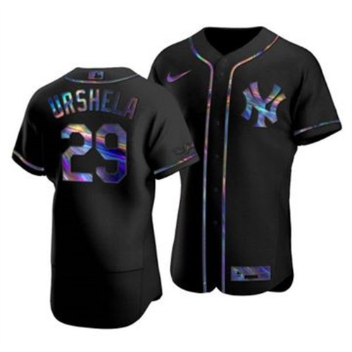 New York New York Yankees #29 Gio Urshela Men's Iridescent Holographic Collection Jersey - Black Men's