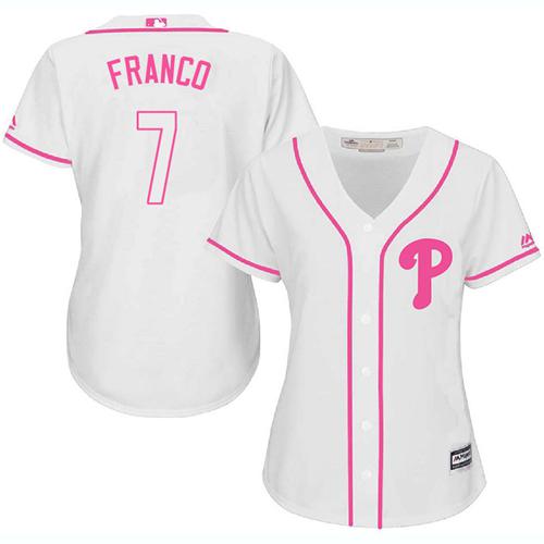 Philadelphia Phillies #7 Maikel Franco White/Pink Fashion Women's Stitched Jersey Womens