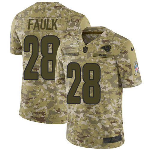 Los Angeles Rams #28 Marshall Faulk Camo Men's Stitched Limited 2018 Salute To Service Jersey Men's