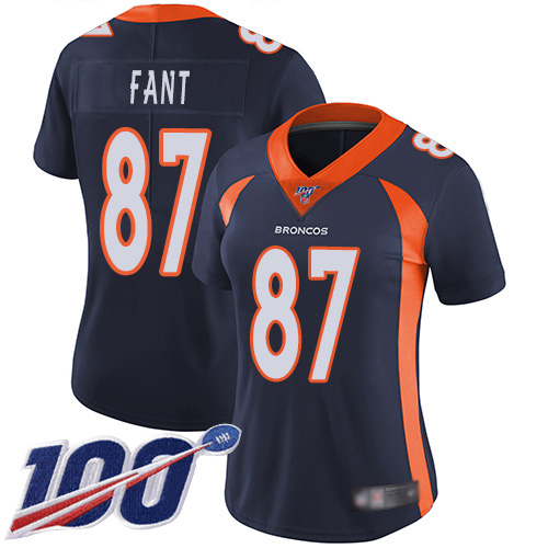 Denver Broncos #87 Noah Fant Navy Blue Alternate Women's Stitched 100th Season Vapor Limited Jersey Womens