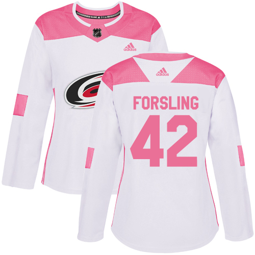 Adidas Carolina Hurricanes #42 Gustav Forsling White/Pink Authentic Fashion Women's Stitched Jersey Womens