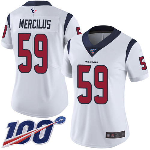 Houston Texans #59 Whitney Mercilus White Women's Stitched 100th Season Vapor Limited Jersey Womens