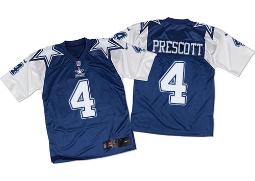 Cowboys #4 Dak Prescott Navy Blue/White Throwback Men's Stitched Elite Jersey