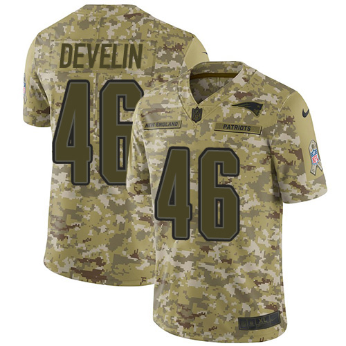 New England Patriots #46 James Develin Camo Men's Stitched Limited 2018 Salute To Service Jersey Men's