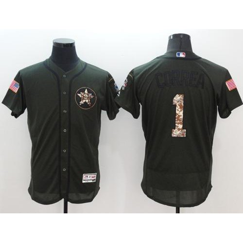 Houston Astros #1 Carlos Correa Green Flexbase Authentic Collection Salute to Service Stitched Jersey Men's