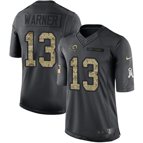 Los Angeles Rams #13 Kurt Warner Black Men's Stitched Limited 2016 Salute to Service Jersey Men's