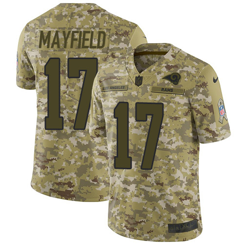 Rams #17 Baker Mayfield Camo Men's Stitched Limited 2018 Salute To Service Jersey