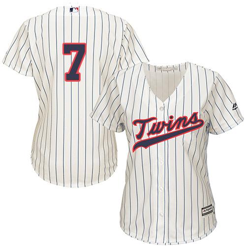 Minnesota Twins #7 Joe Mauer Cream Strip Alternate Women's Stitched Jersey Womens